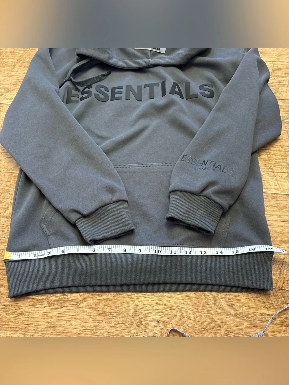 Essentials Fear of God Hoodie in Charcoal Gray with Reflective Black Logo